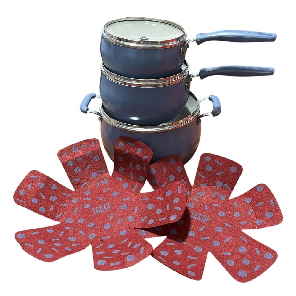 Tasty Saucepan Stockpot Set Blue Ceramic Nonstick 3 Pots 3 Glass Lids Cookware